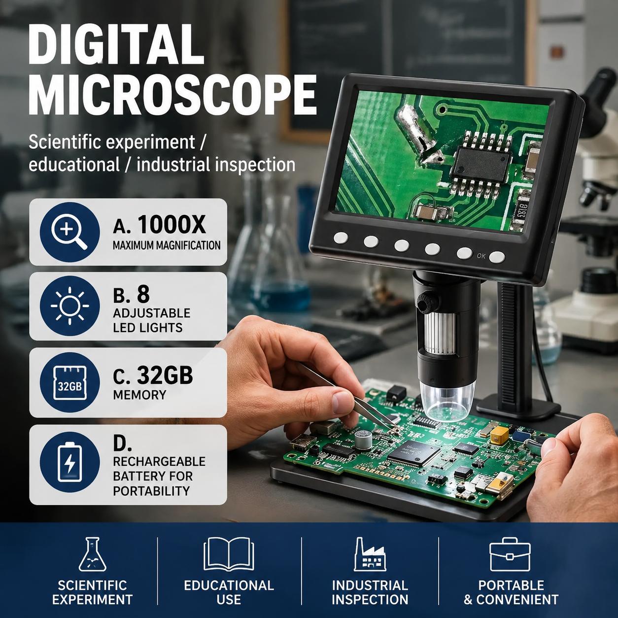 Inspection Microscope 1000x Ma - Diy Microscope For Electronics Repair 评论和价格