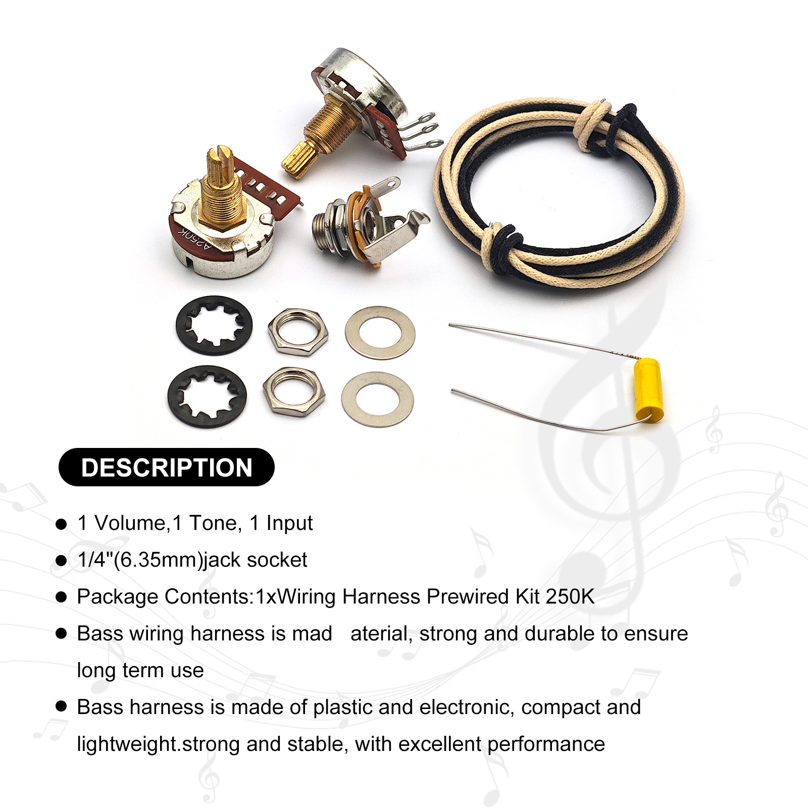 Bass Guitar Wiring Harness 1 V - Diy Guitar Electronics Kit 评论和价格